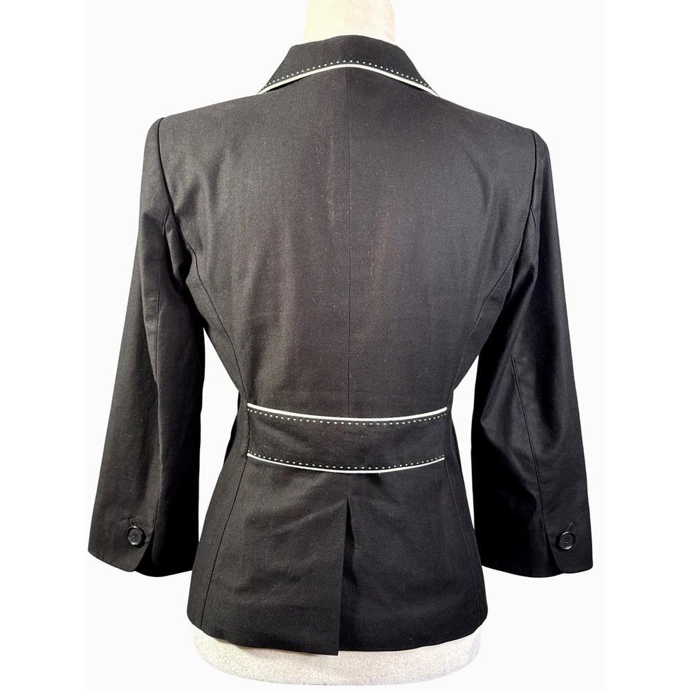 ANN TAYLOR Black‎ Blazer with White Contrast Stitching 3 Button Jacket Size 2 - Picture 4 of 9
